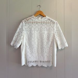 Elie Tahari White Crochet Mock Neck Top (L)